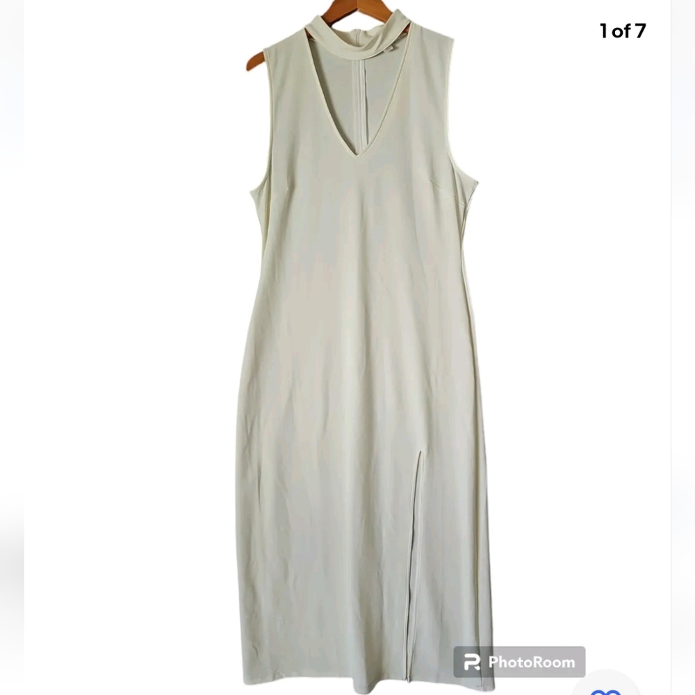 Boston Proper White Ribbed Maxi Dress Mock Neck Sleeveless